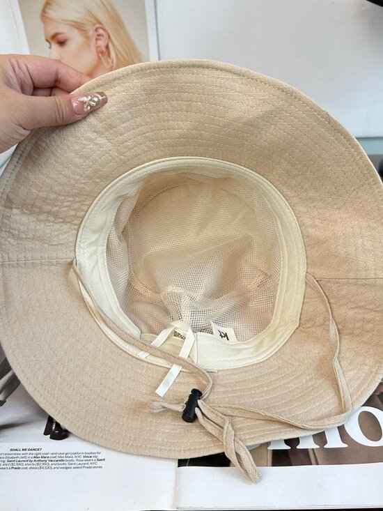 Loewe Beige Linen Anagram Embroidered Bucket Hat Adjustable Drawstring Wide Brim main image 5
